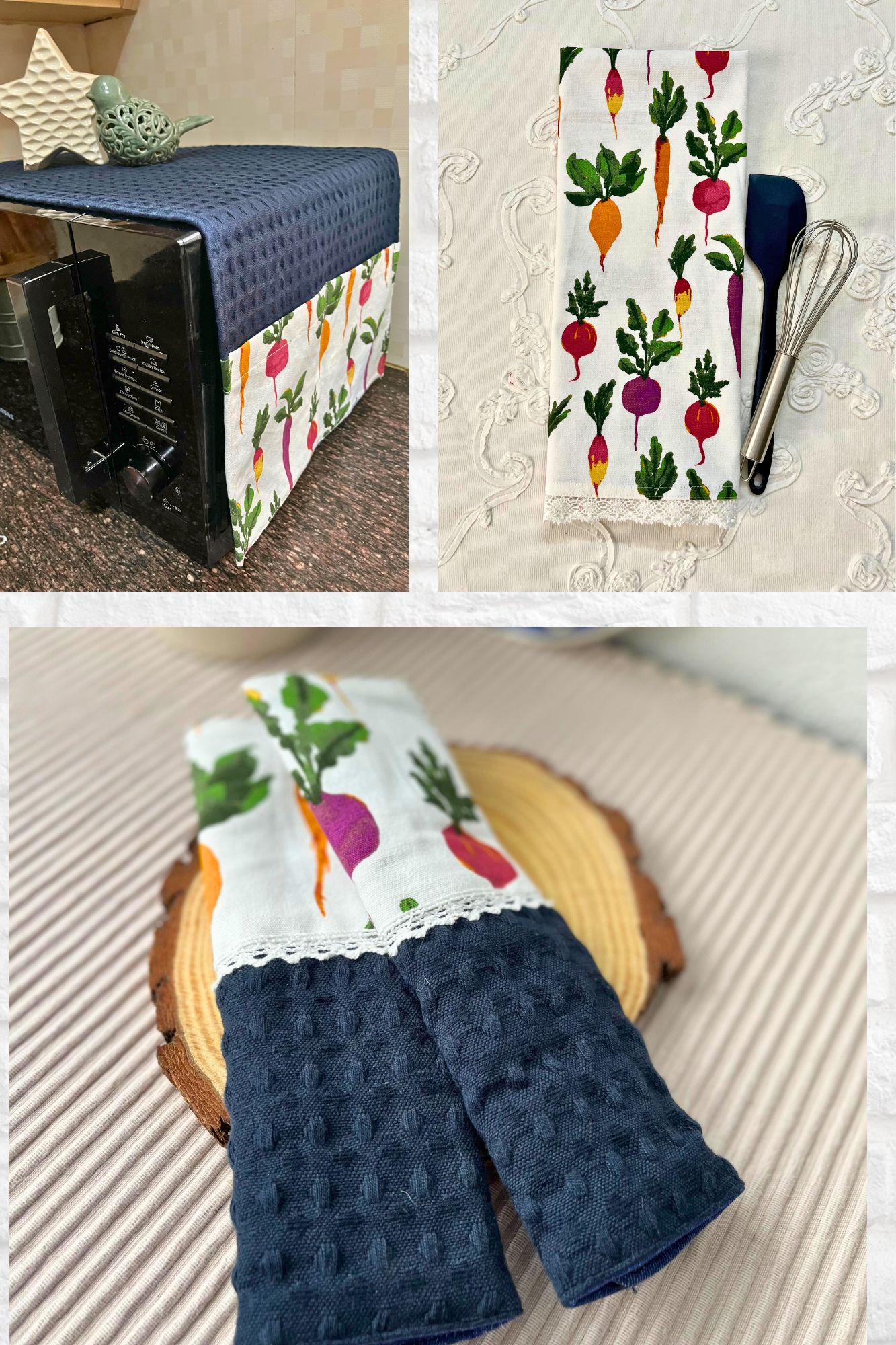 Bundle - Carrots and Turnips ( Microwave cover, Fridge Handle Cover, Kitchen Towel )