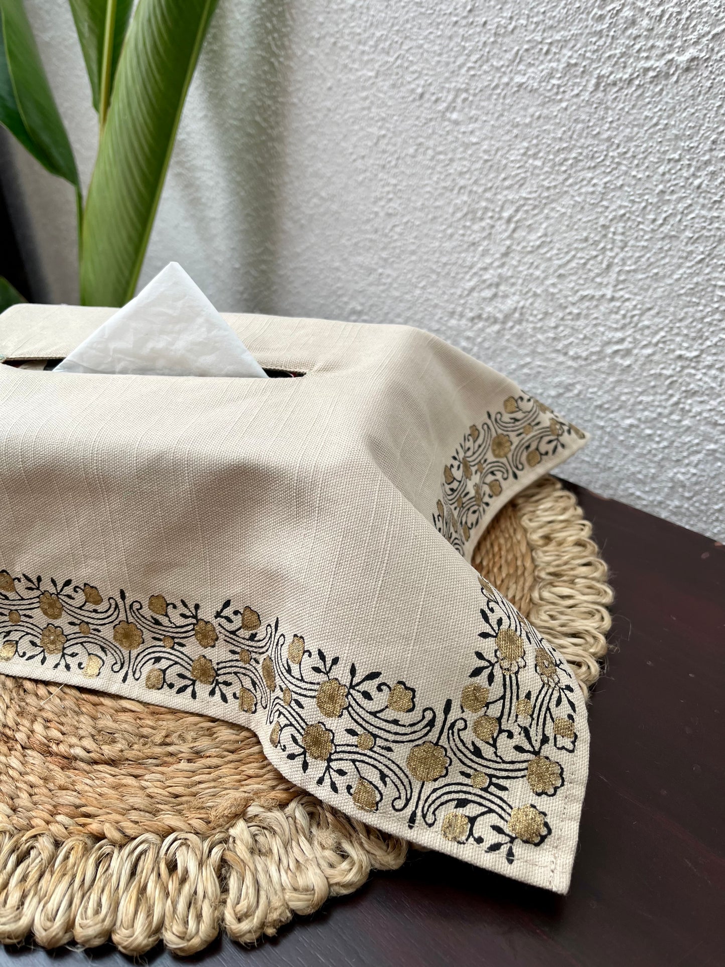 Tissue Box Cover - Black & Gold