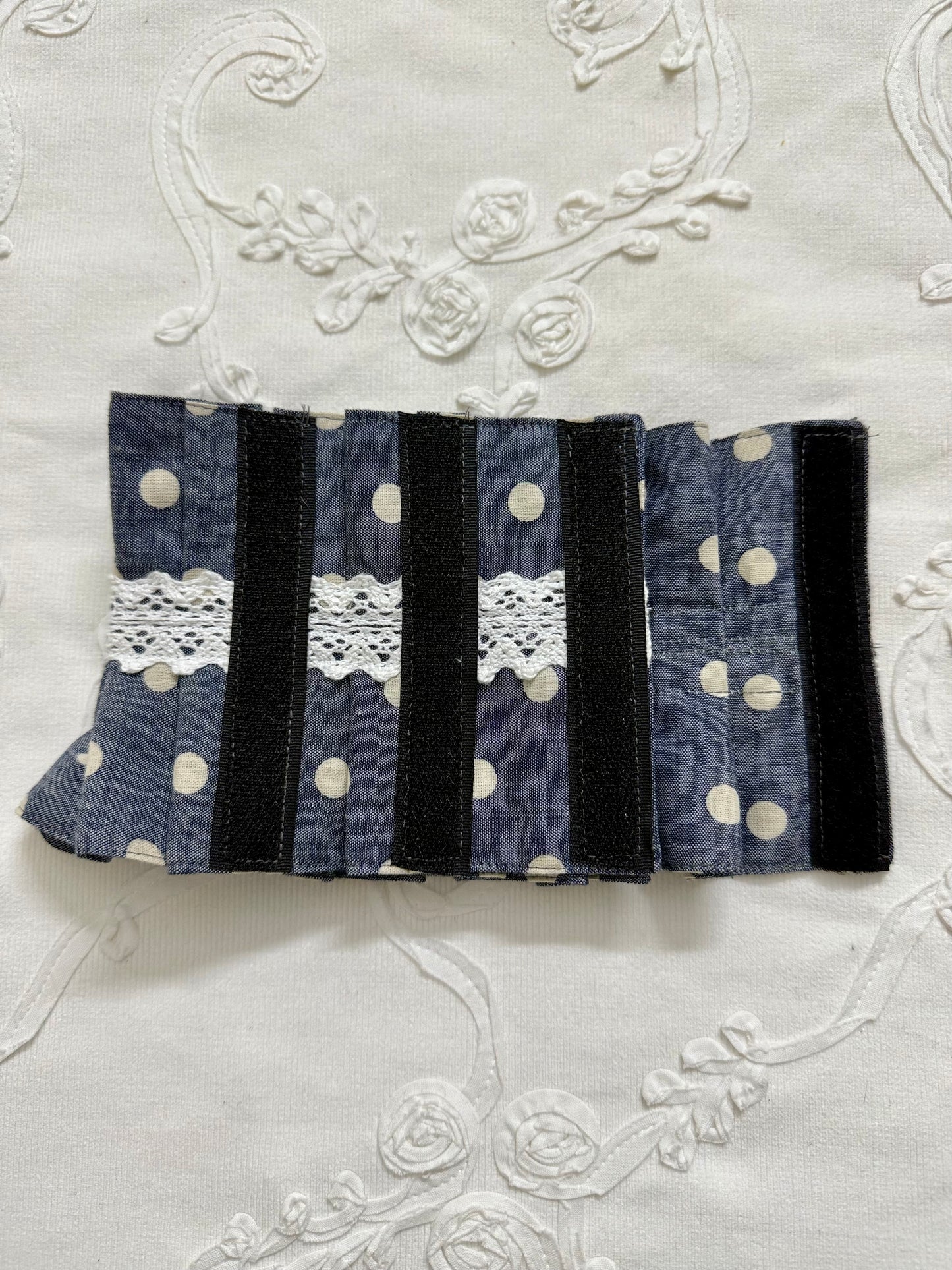 Curtain Tieback - Denim Blue Polka