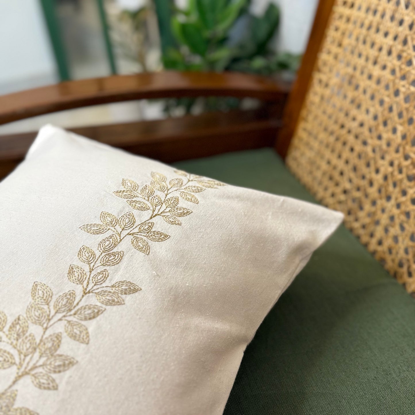 Cushion Cover - Leaves on Ivory