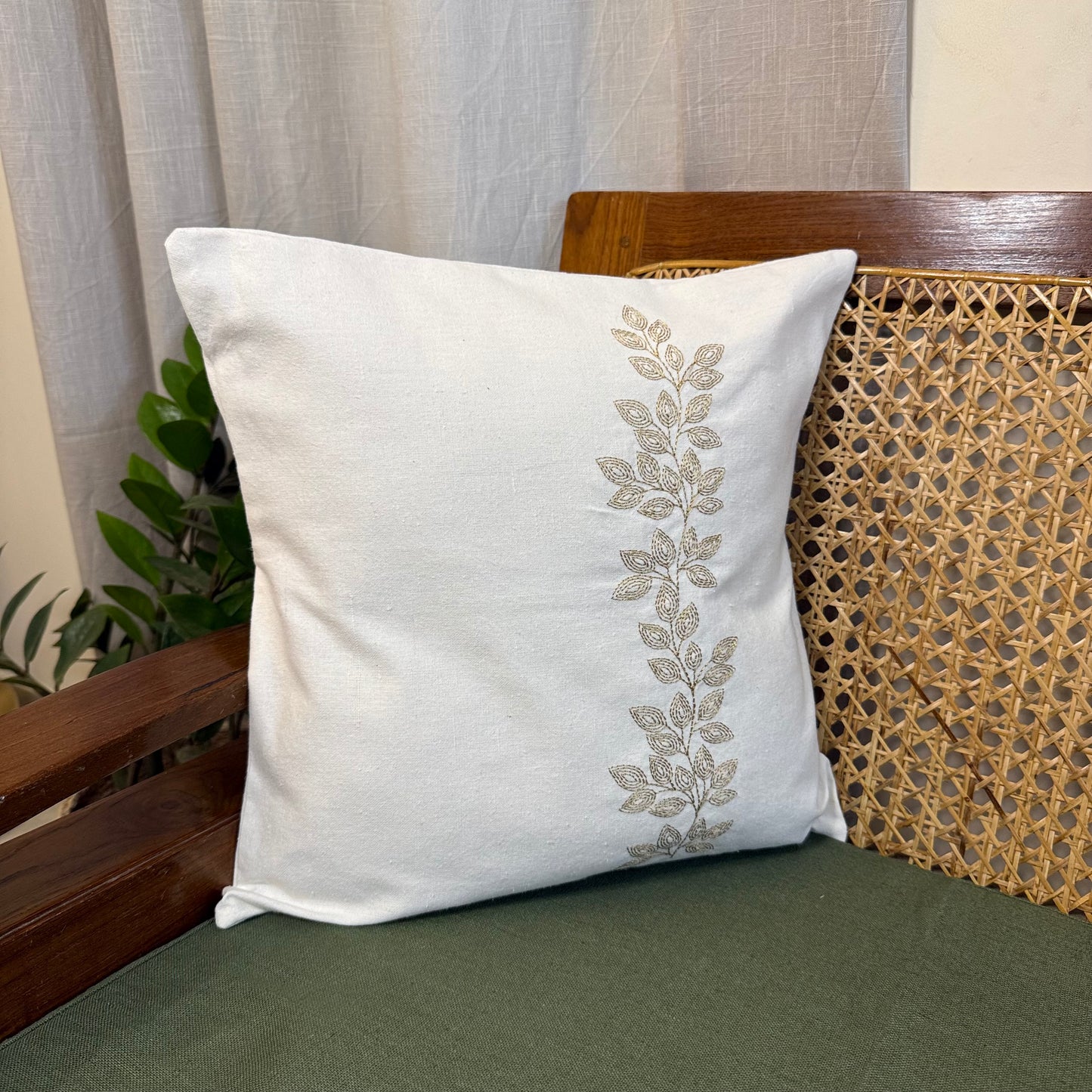Cushion Cover - Leaves on Ivory