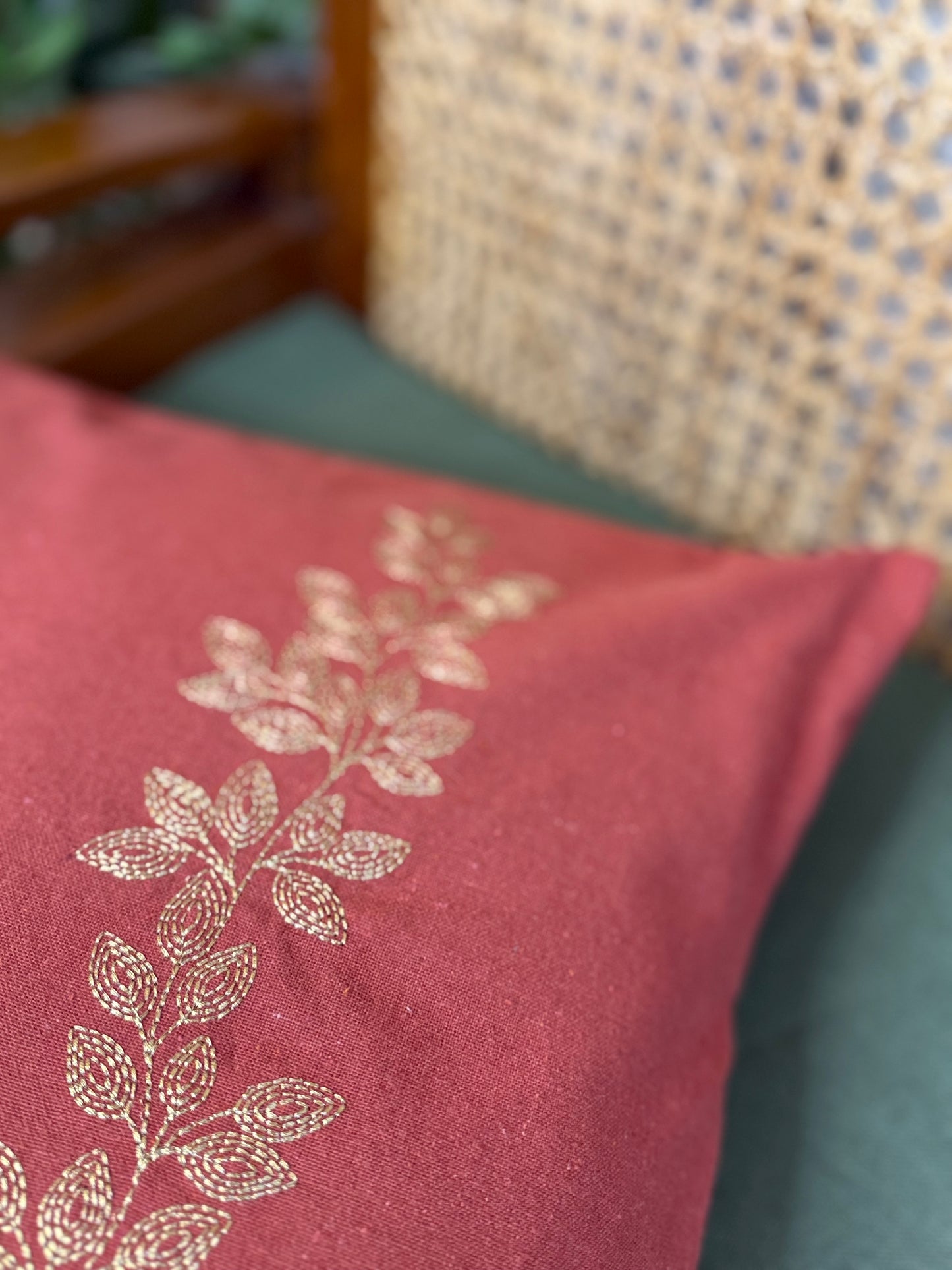 Cushion Cover - Leaves on Rust Orange