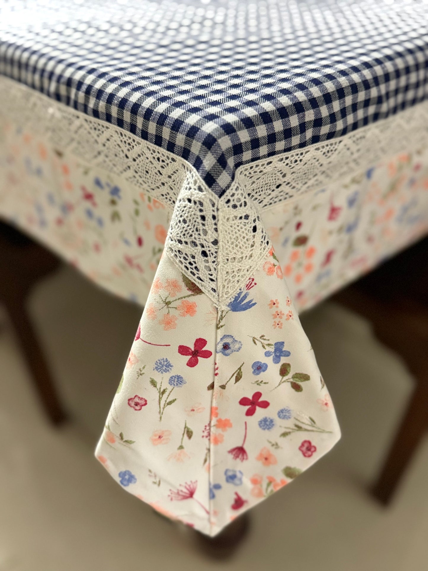 Tablecloth- Blue Gingham Garden