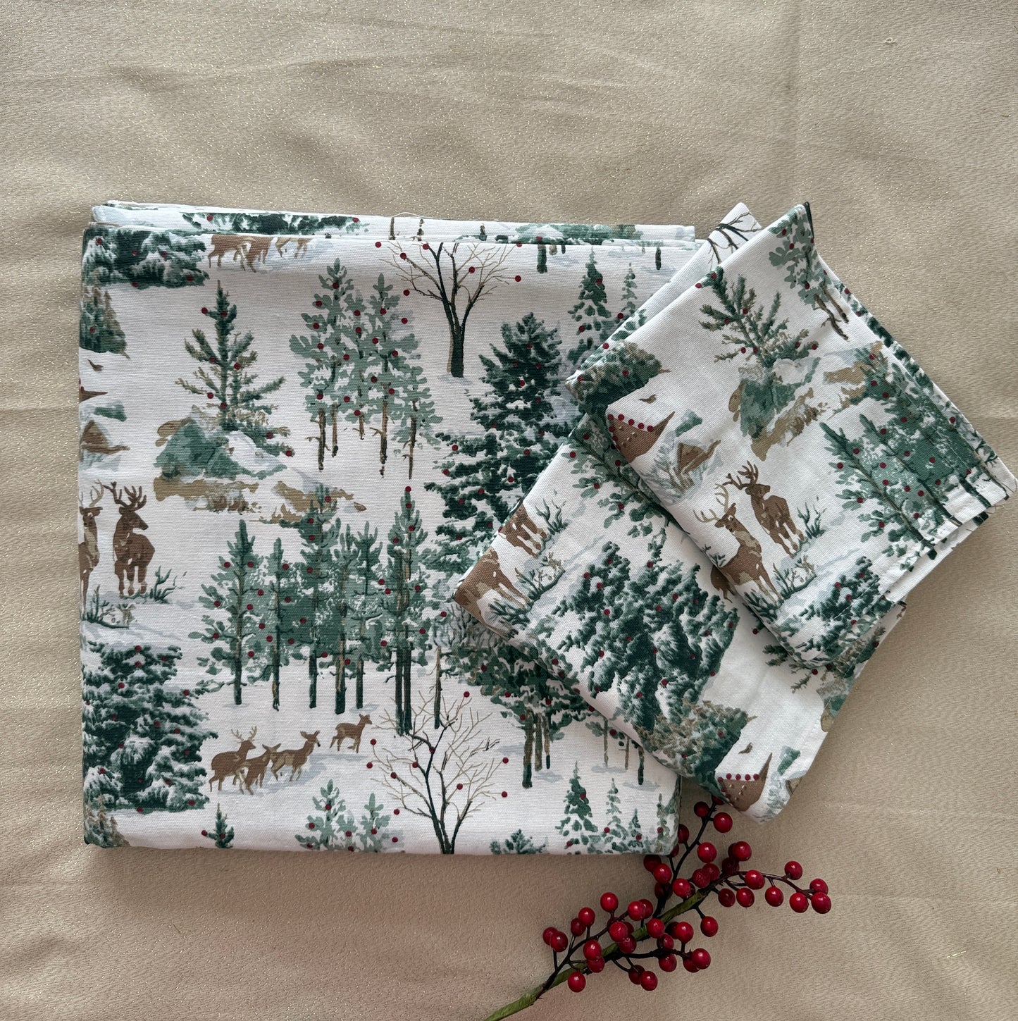 Christmas Bedsheet - Reindeers in Snowy Forest (Super King)