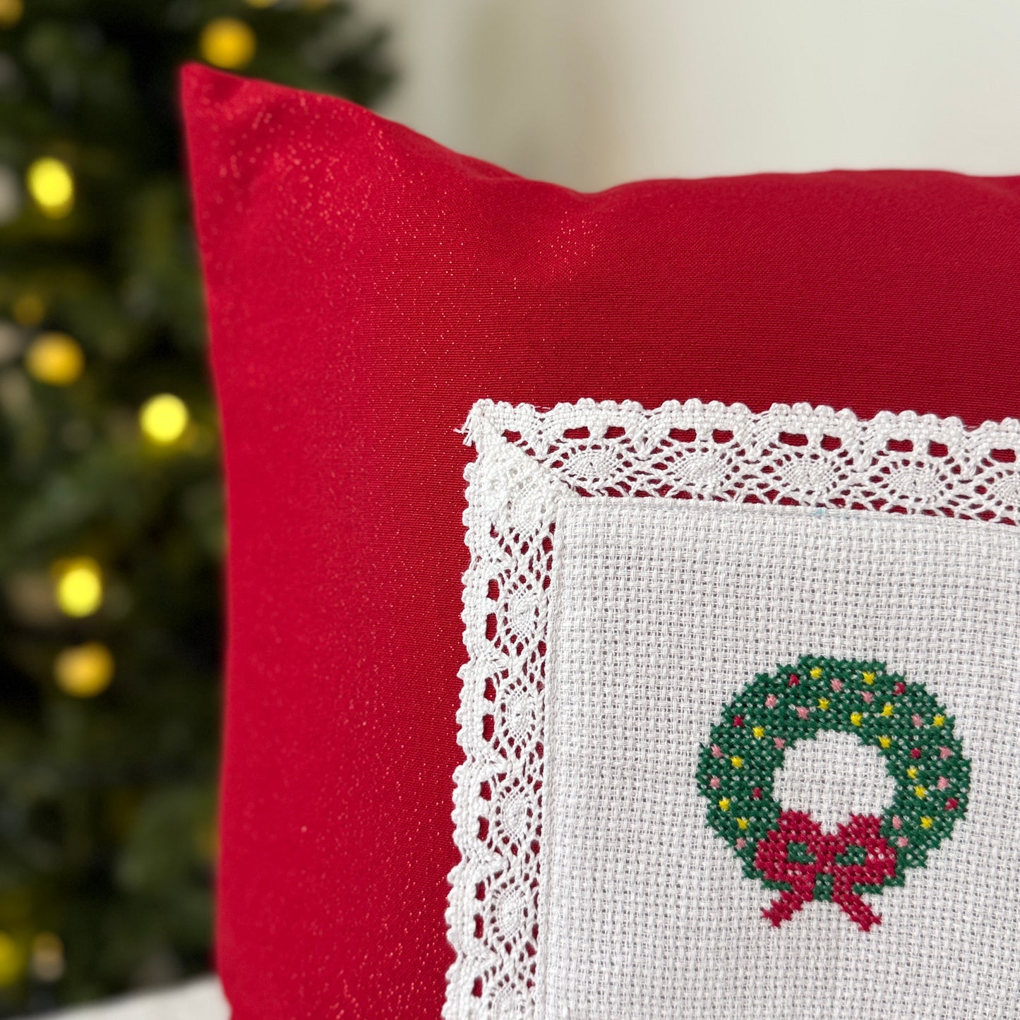 Christmas Cushion Cover- Wreath & Bow