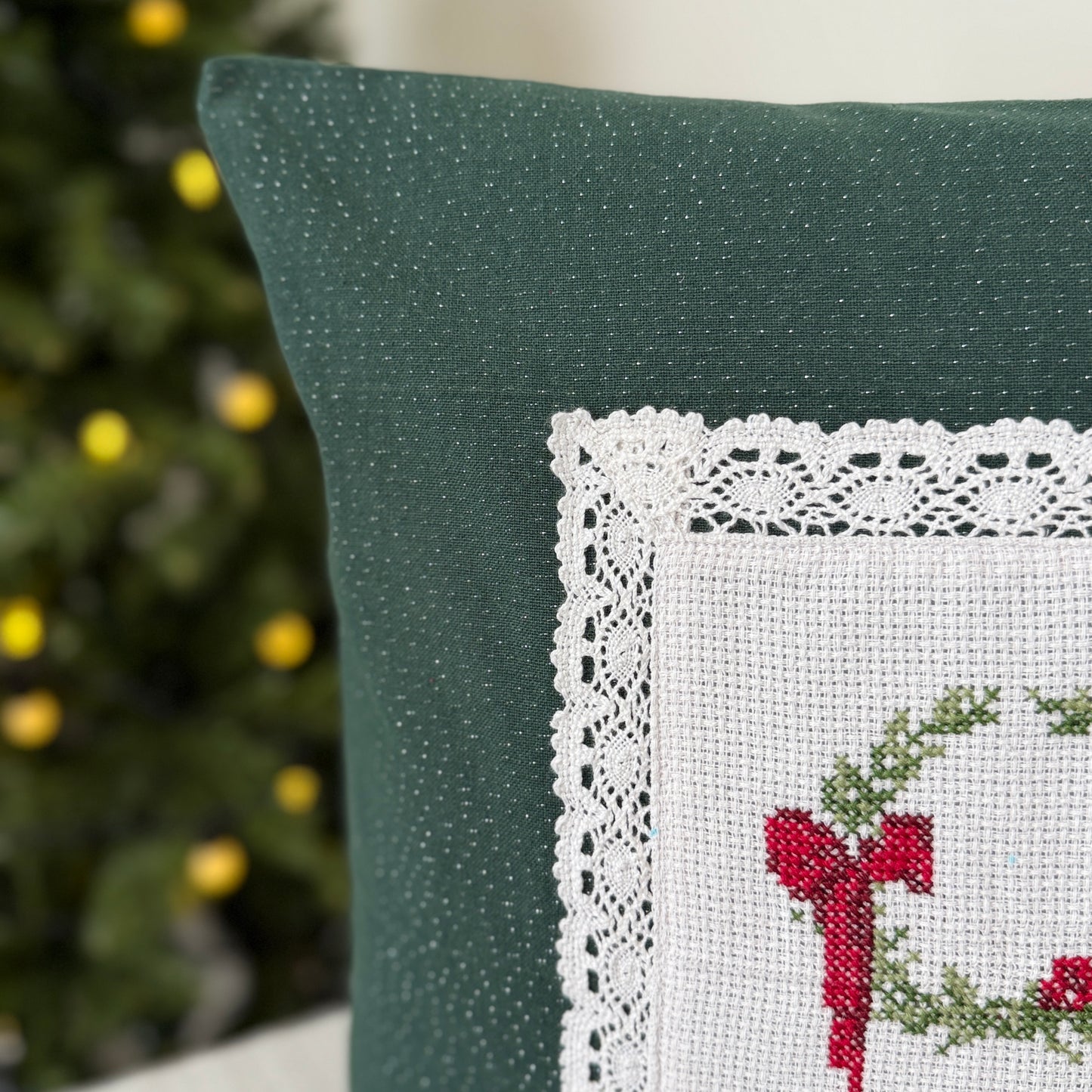 Christmas Cushion Cover - Bowed in Wreath