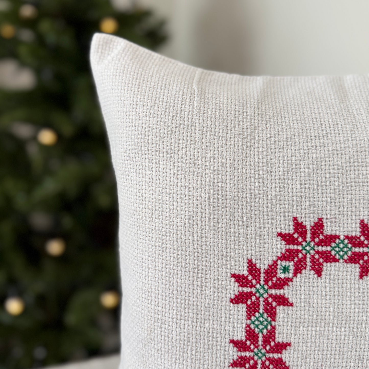 Christmas Cushion Cover - Poinsettia Wreath