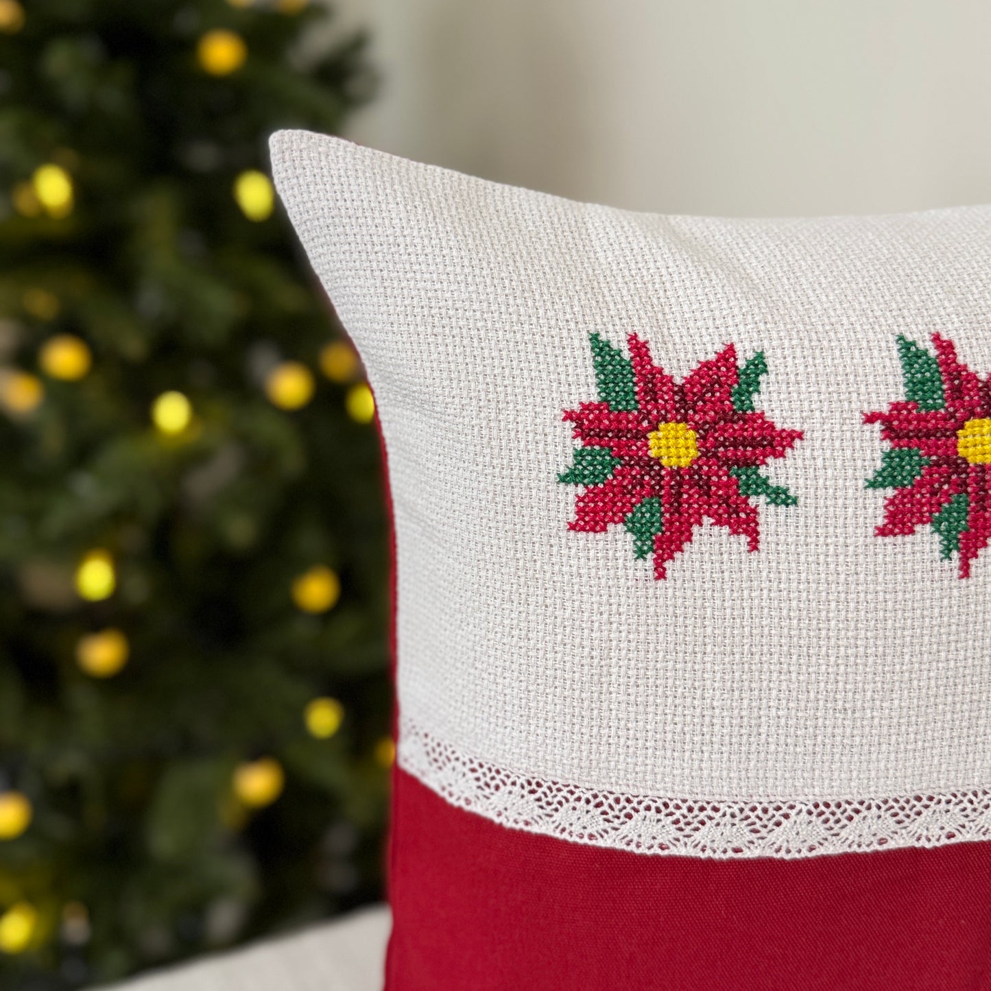 Christmas Cushion Cover - Poinsettias in Row