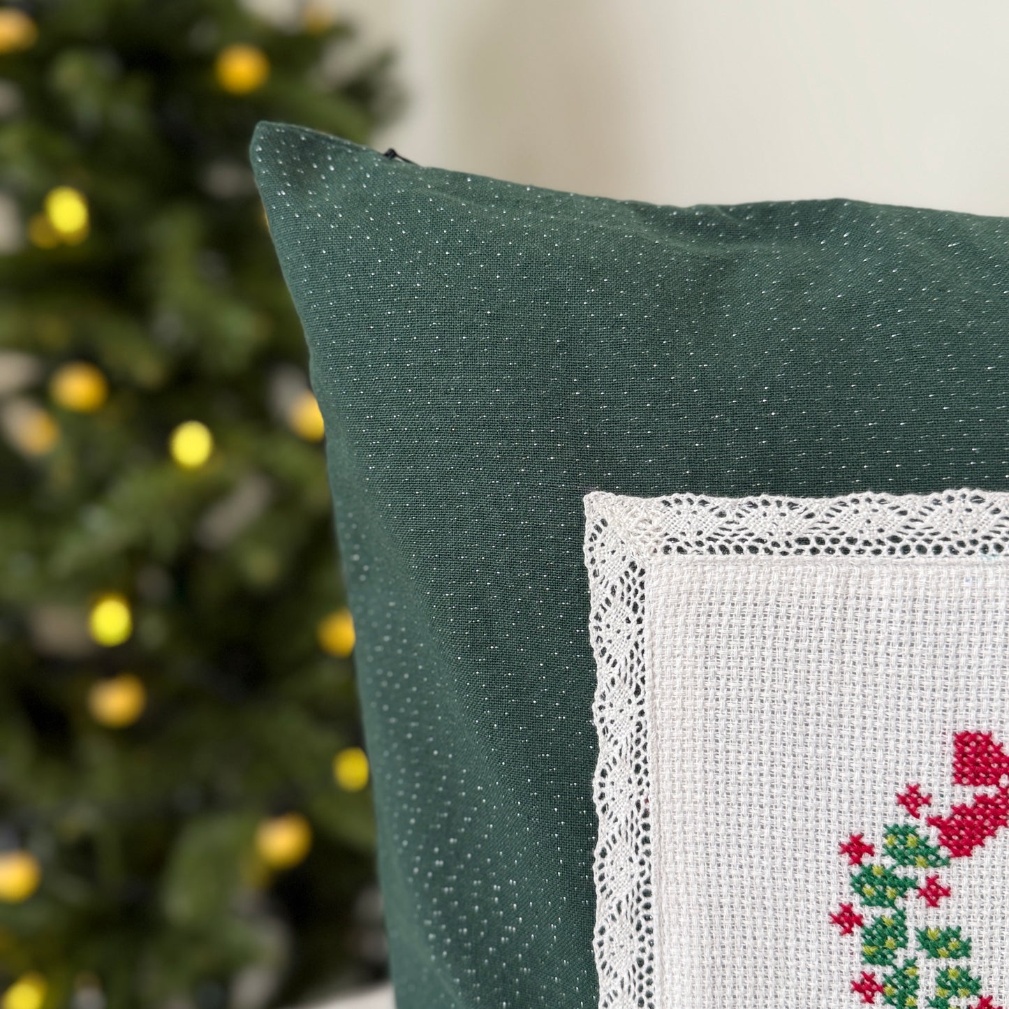 Christmas Cushion Cover - Bow & Holly Wreath