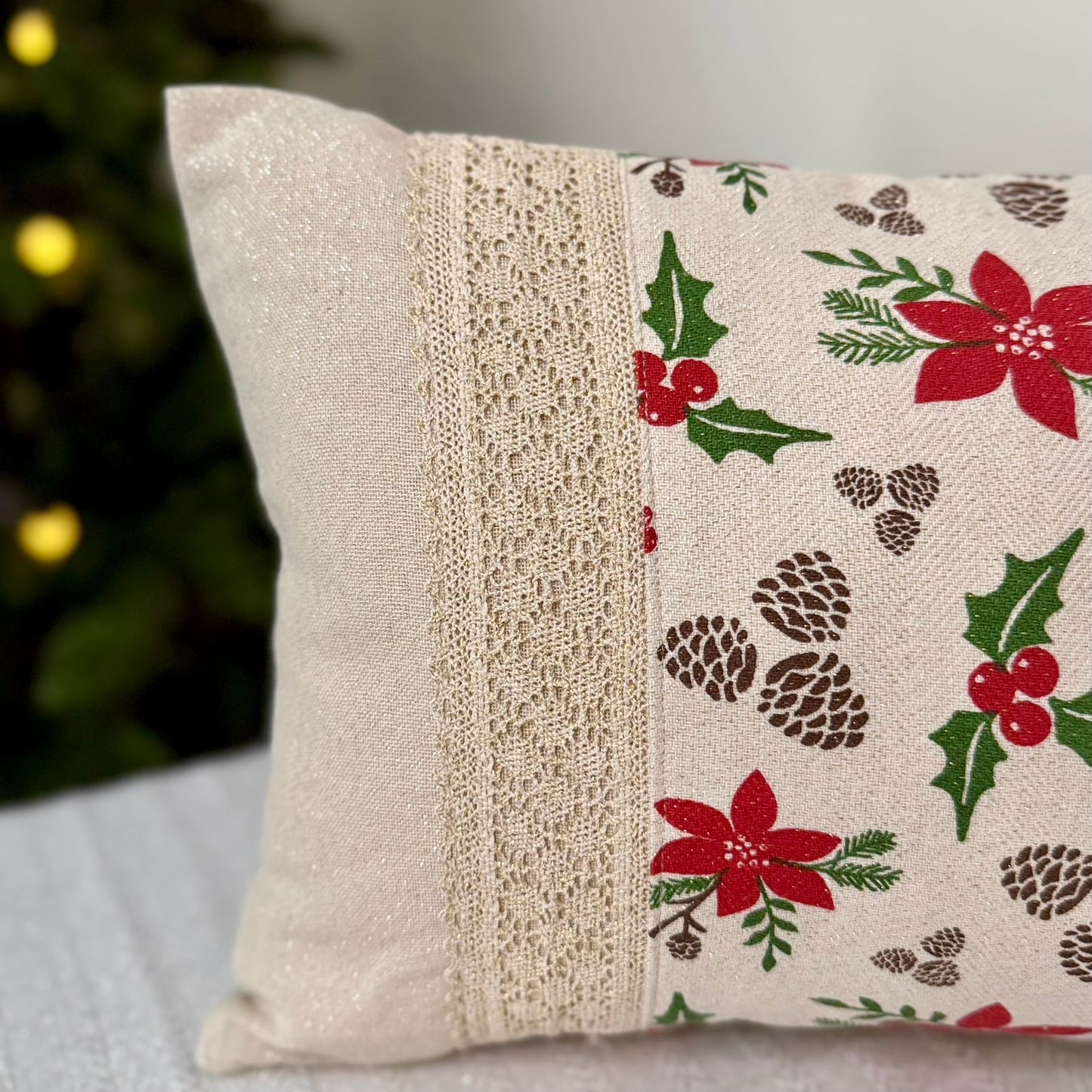 Christmas Cushion Cover - Poinsettia Patch (Lumbar)