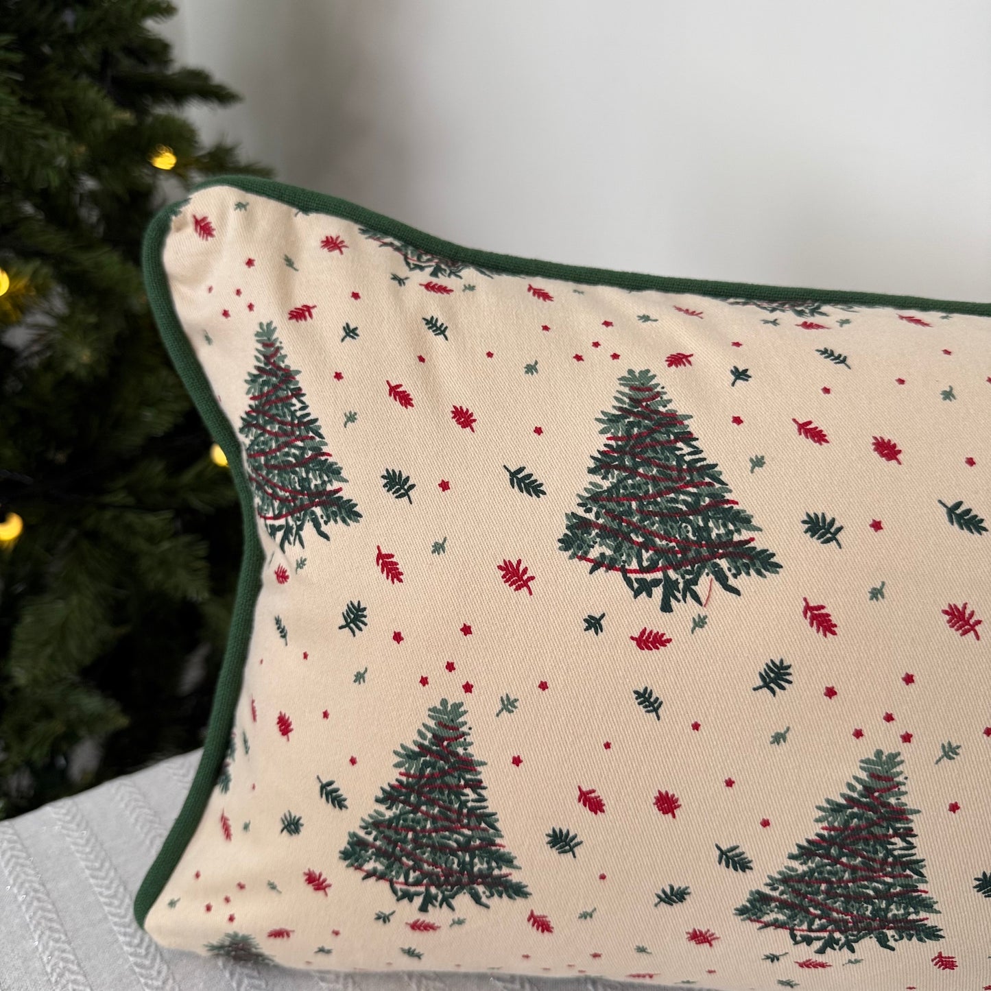 Christmas Cushion Cover - Ornate Trees on Biege (Lumbar)