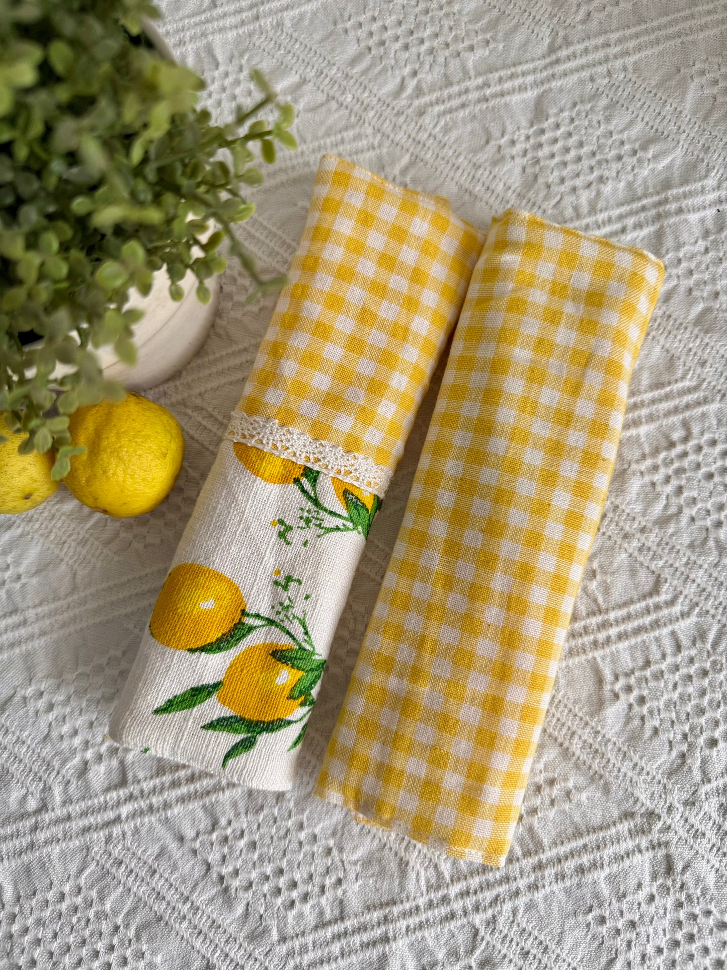 Fridge Handle Cover- Gingham and Lemons ( Reversible )