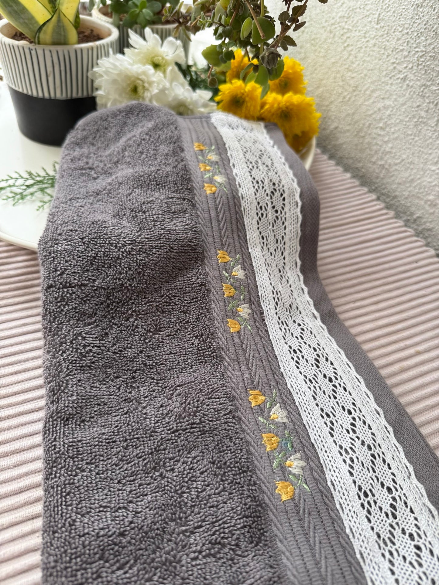 Hand Towel- Marigold ( embroidered)