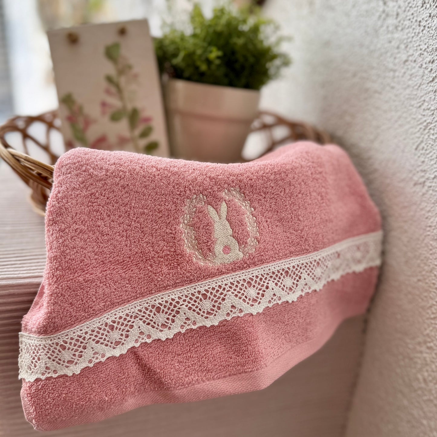Hand Towel - Bunny on Pink