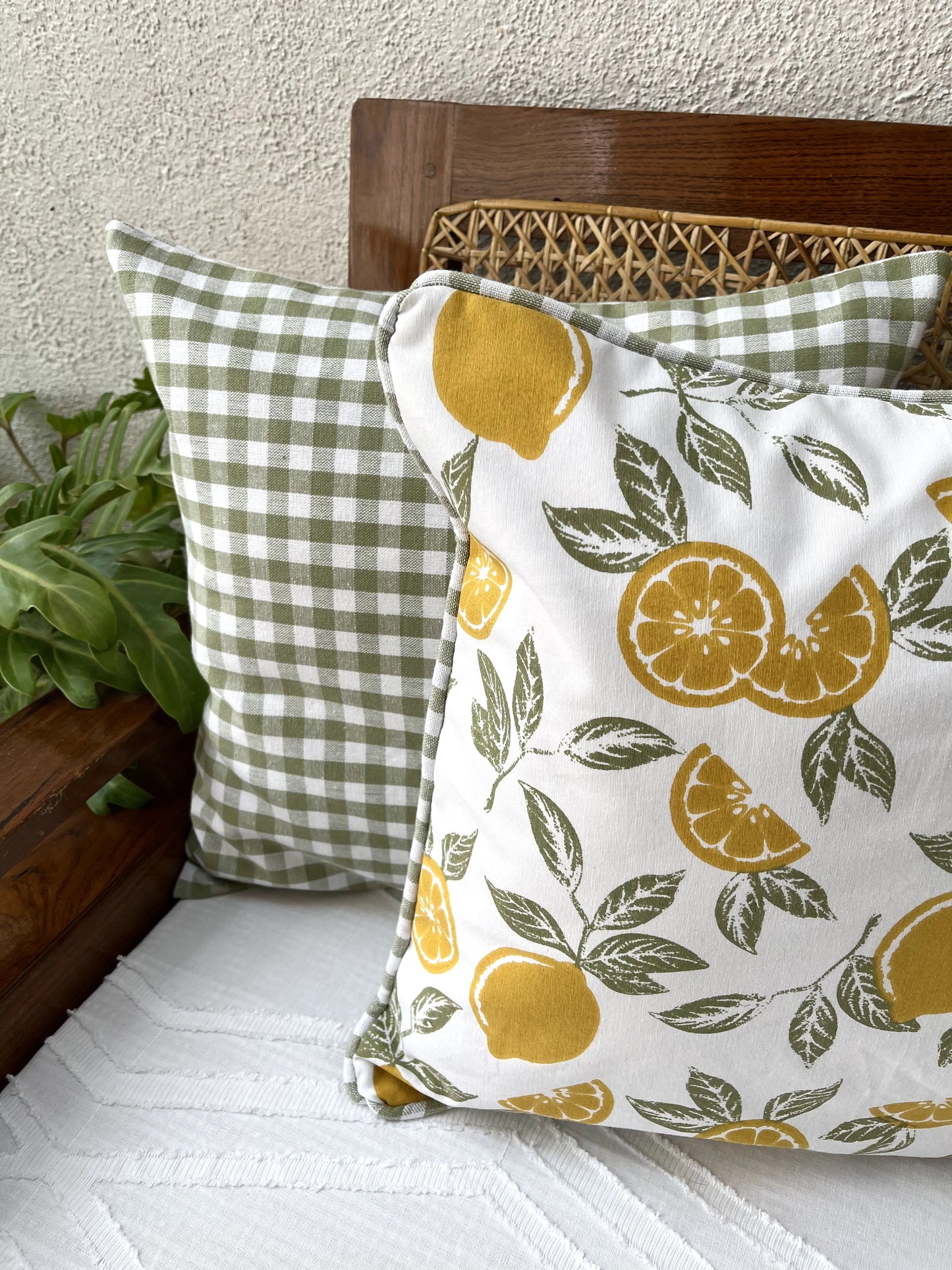 Cushion Cover - Gingham Sage green