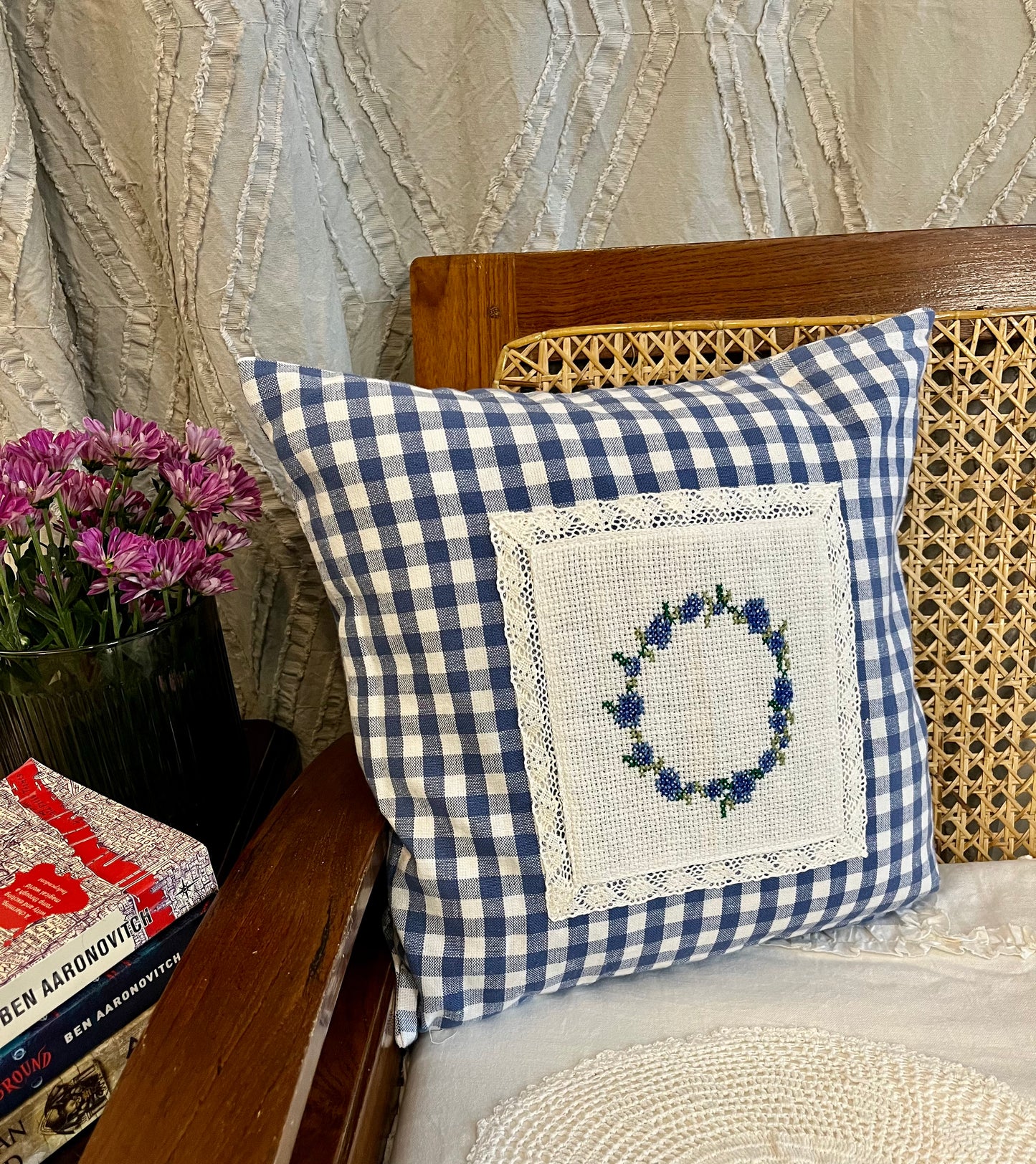 Cushion Cover- Blue floral wreath