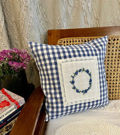 Cushion Cover- Blue floral wreath