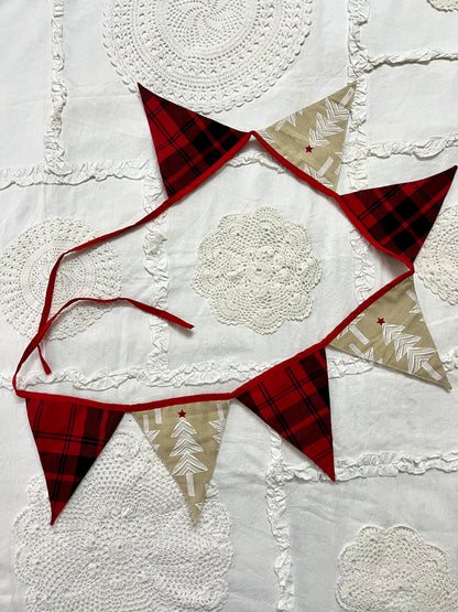 Christmas Bunting- Beige & Tartan