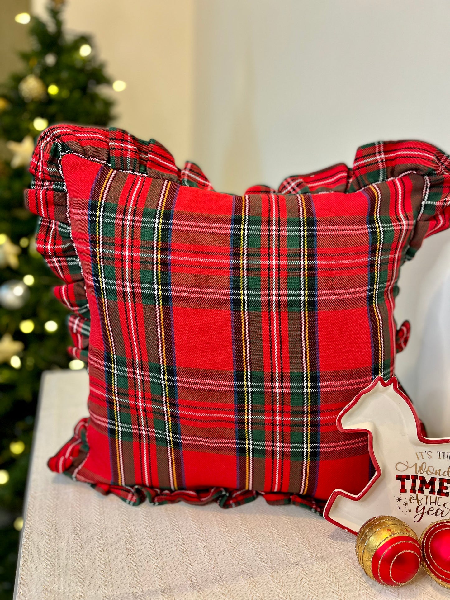 Christmas Cushion Cover -  Tartan Ruffles