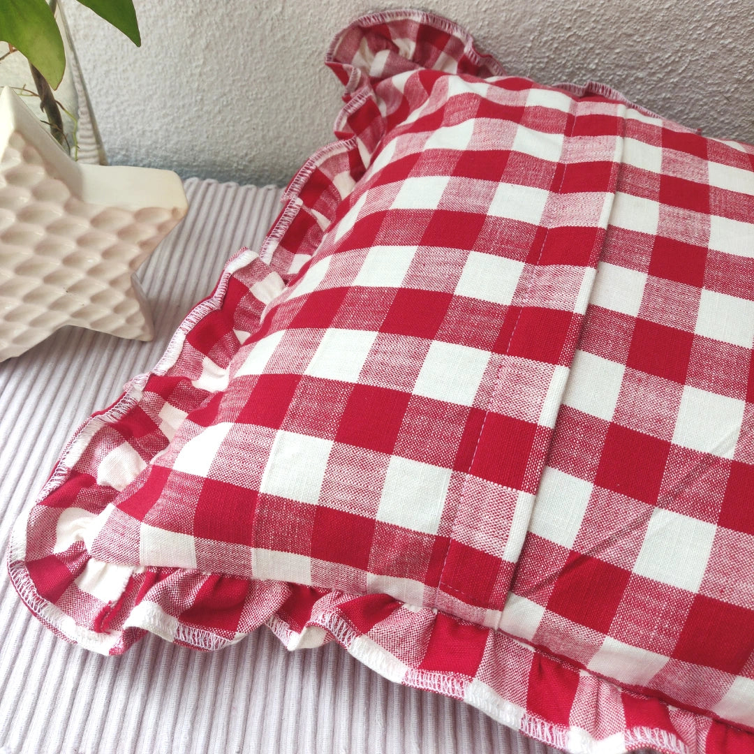 Cushion Cover - Red Checked Ruffles