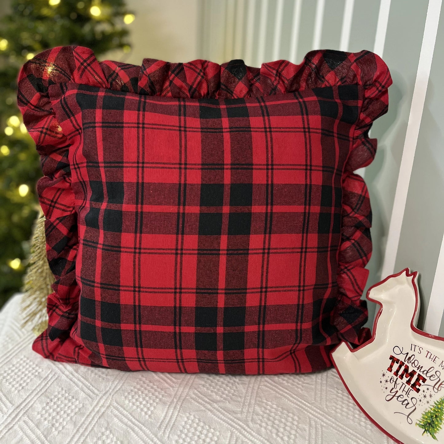 Christmas Cushion Cover- Tartan & Ruffles