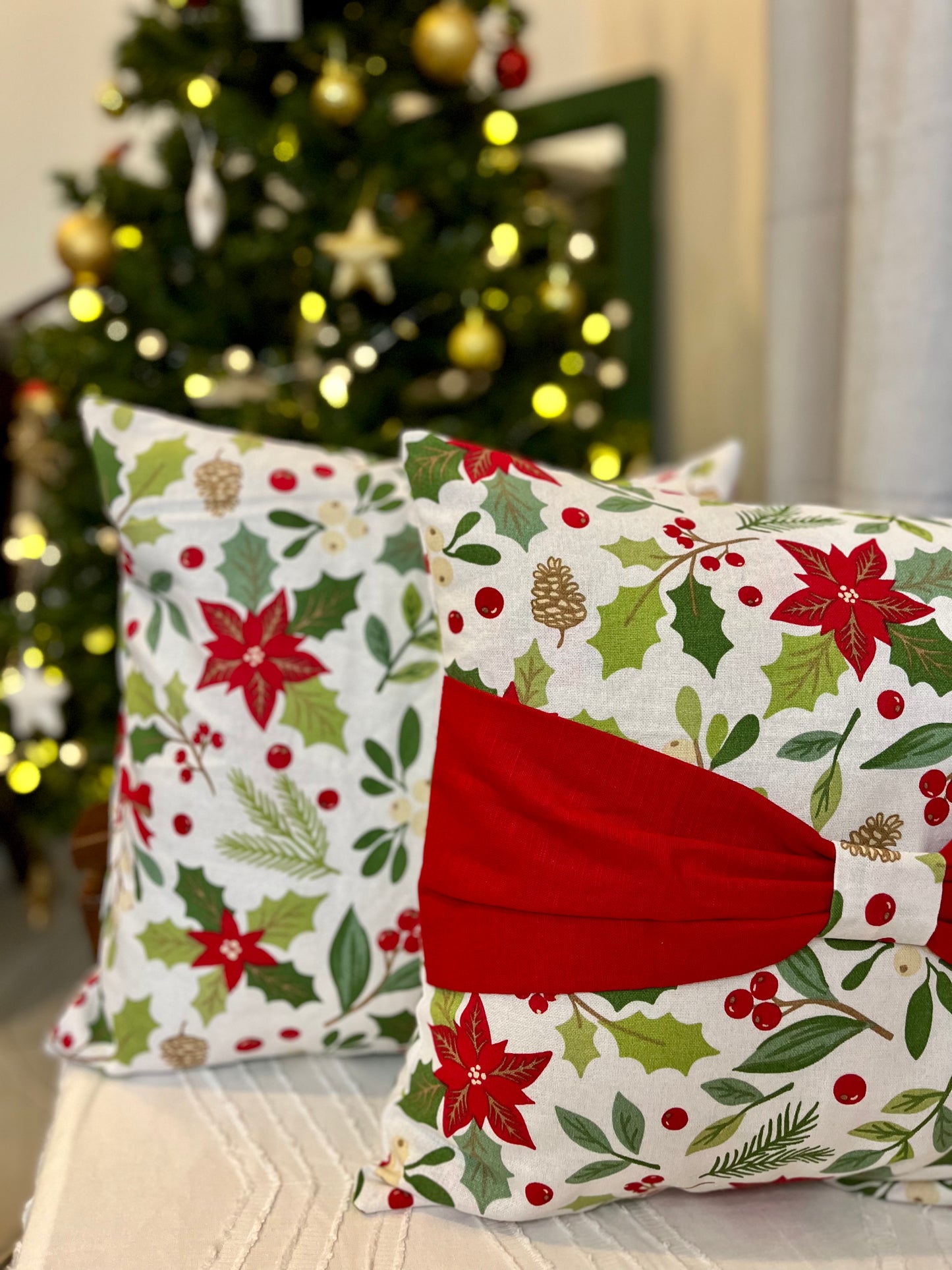 Christmas Cushion Cover - Poinsettia Foliage