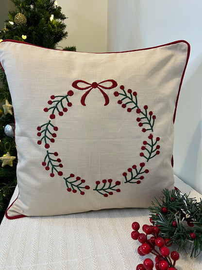 Christmas Cushion -  Wreath on Beige