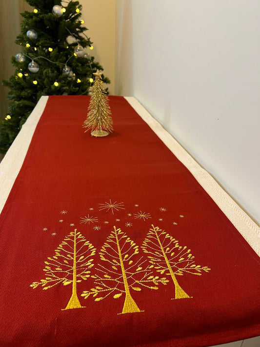 Christmas Runner -  Gold Trees & Stars (Long)