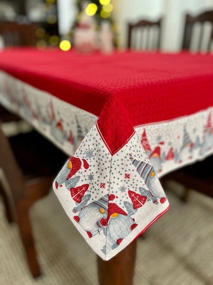 Christmas Tablecloth - Gnomes on Solid Red