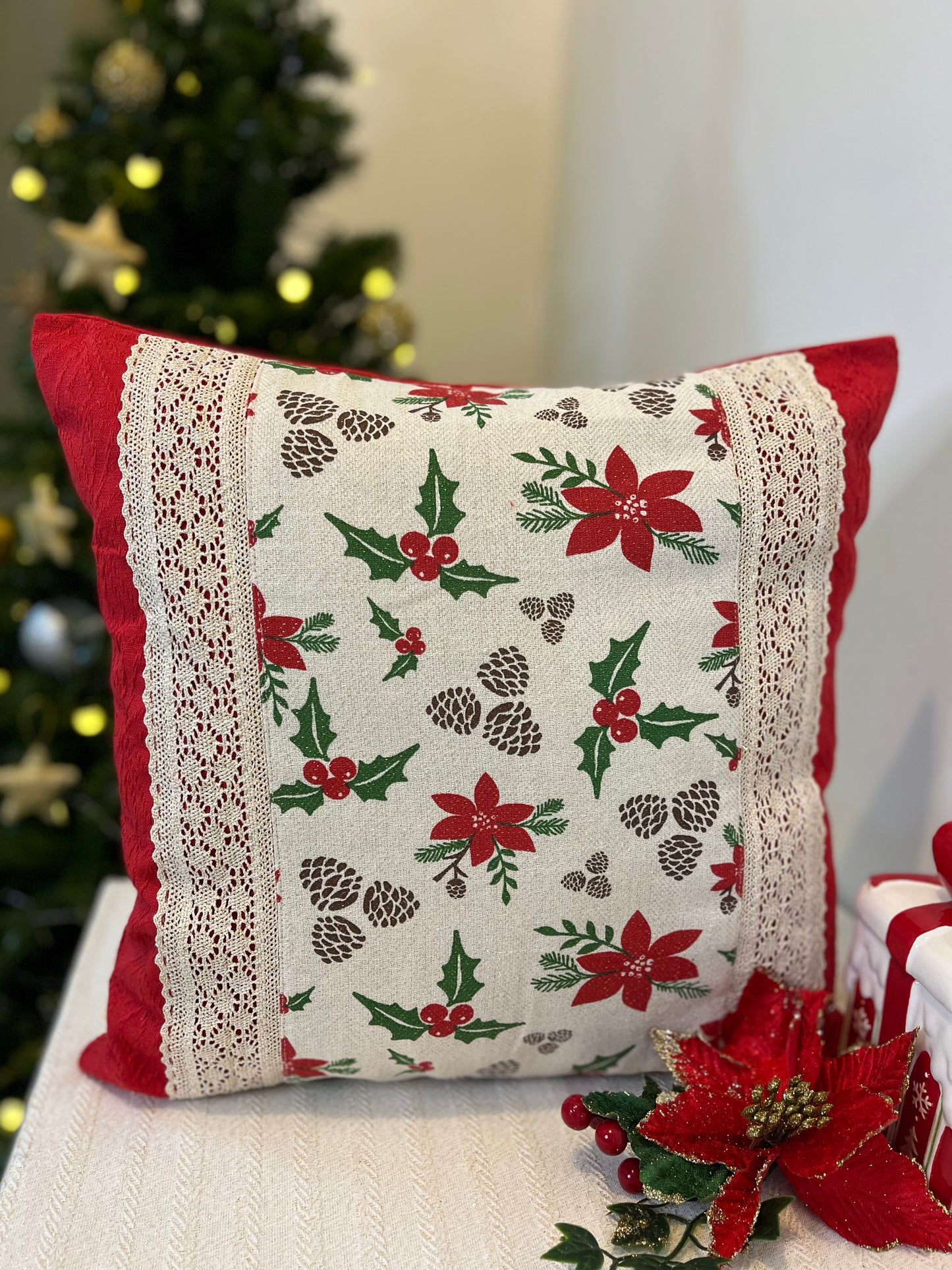 Cushion Cover- Red Poinsettia Stori