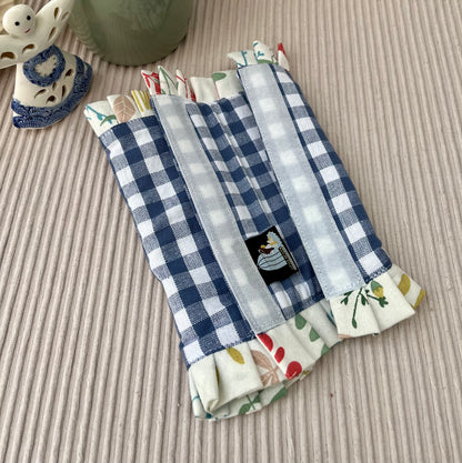 Fridge Handle Cover -  Blue gingham Garden