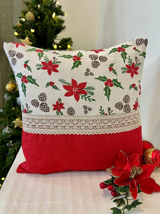 Cushion Cover- Red Poinsettia Half Stori