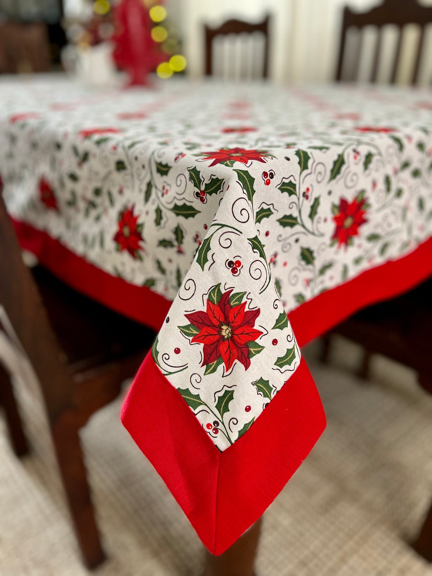 Christmas Tablecloth- Poised in Poinsettias