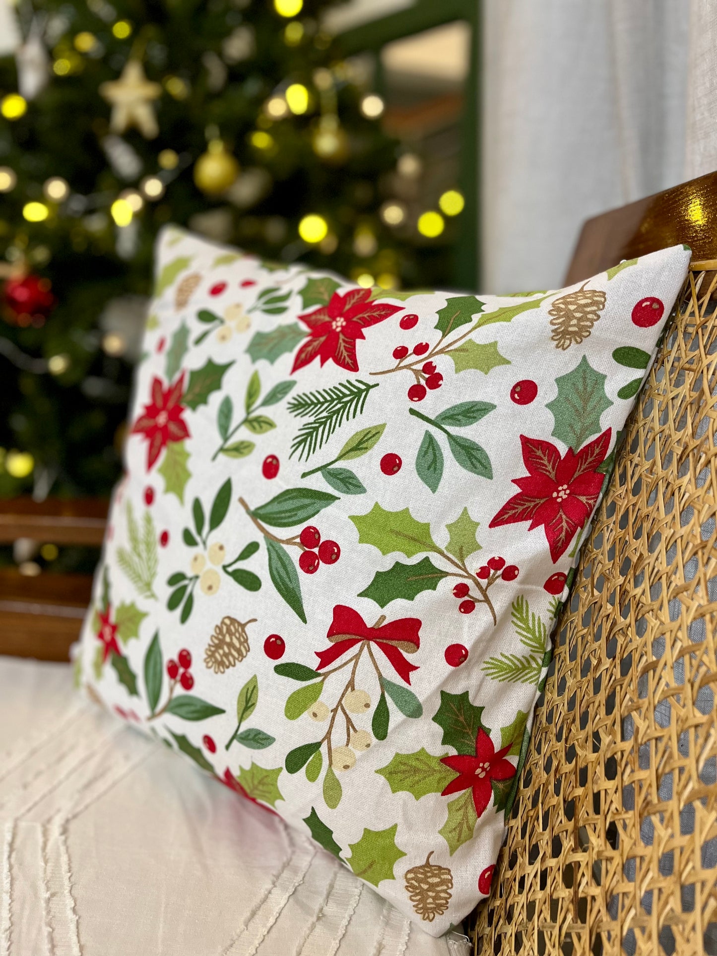 Christmas Cushion Cover - Poinsettia Foliage