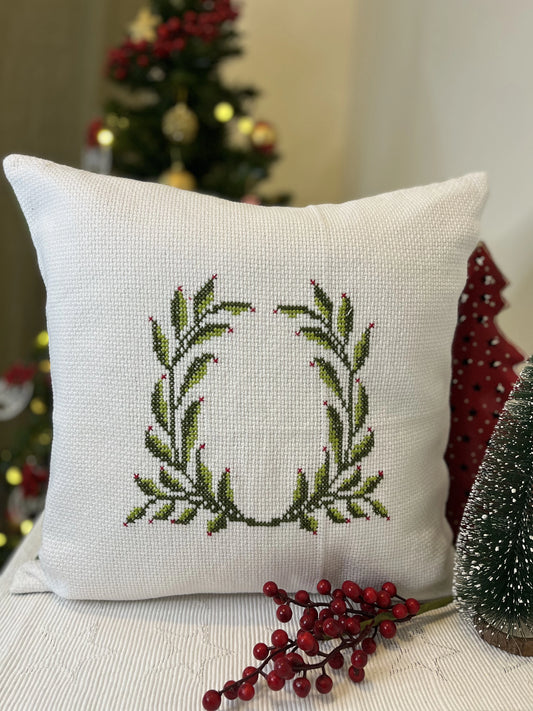 Christmas Cushion Cover- Holly wreath