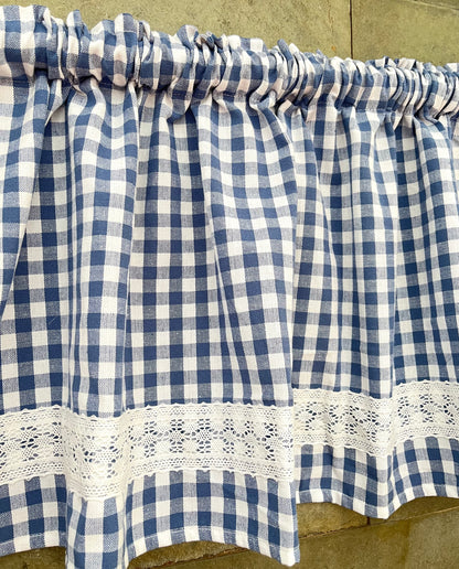 Kitchen Valance- Blue gingham n Lace