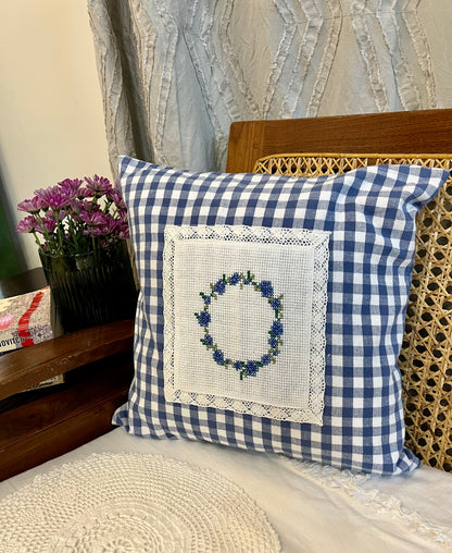 Cushion Cover- Blue floral wreath