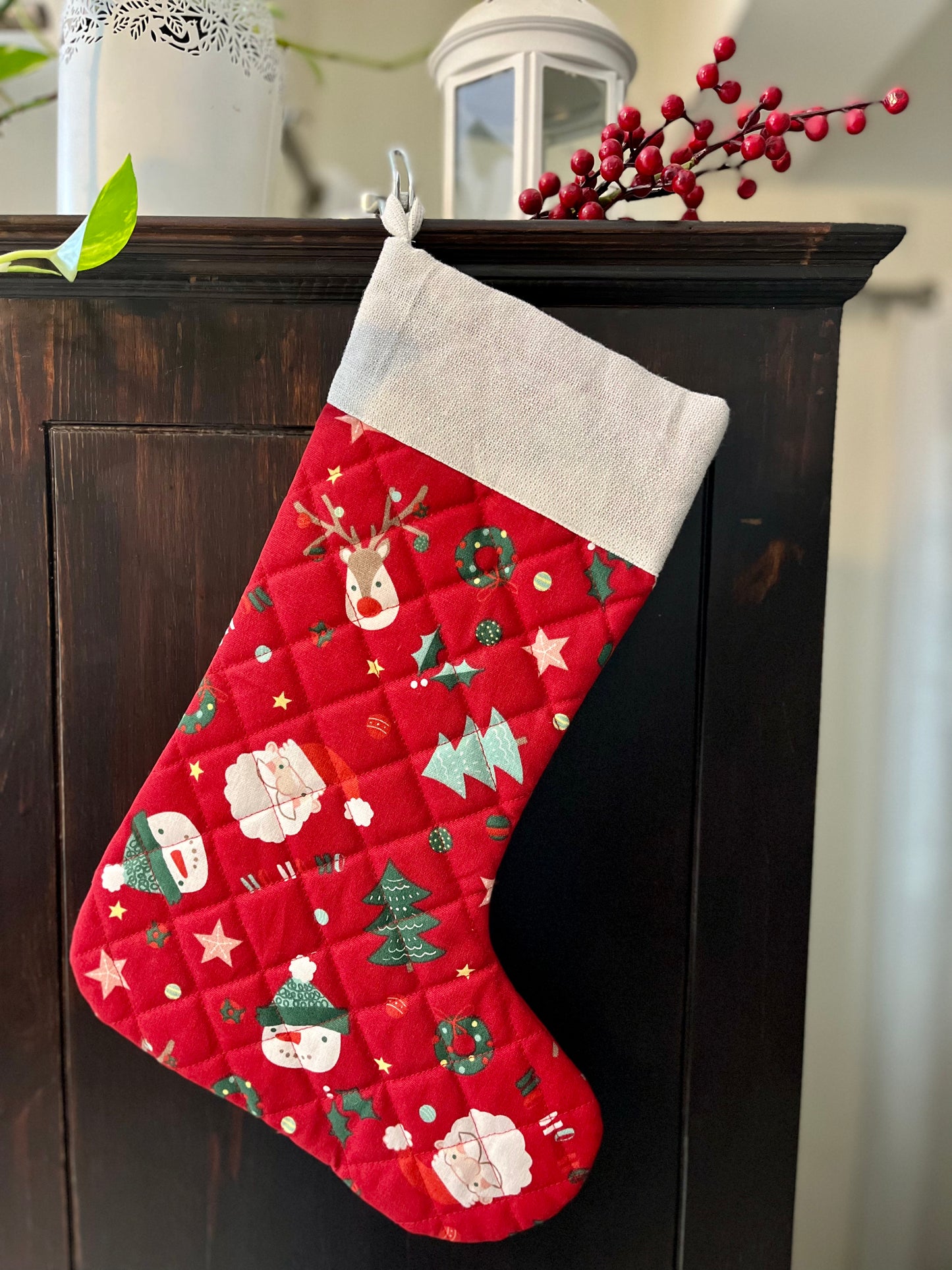 Christmas Stocking - Santa & Trees