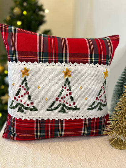 Christmas Cushion Cover - Tree and Star (Hand Embroidered)