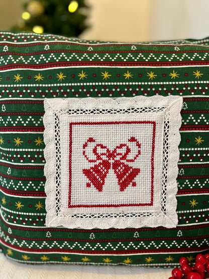 Christmas Cushion Cover - Bells on Meadows (Handworked)