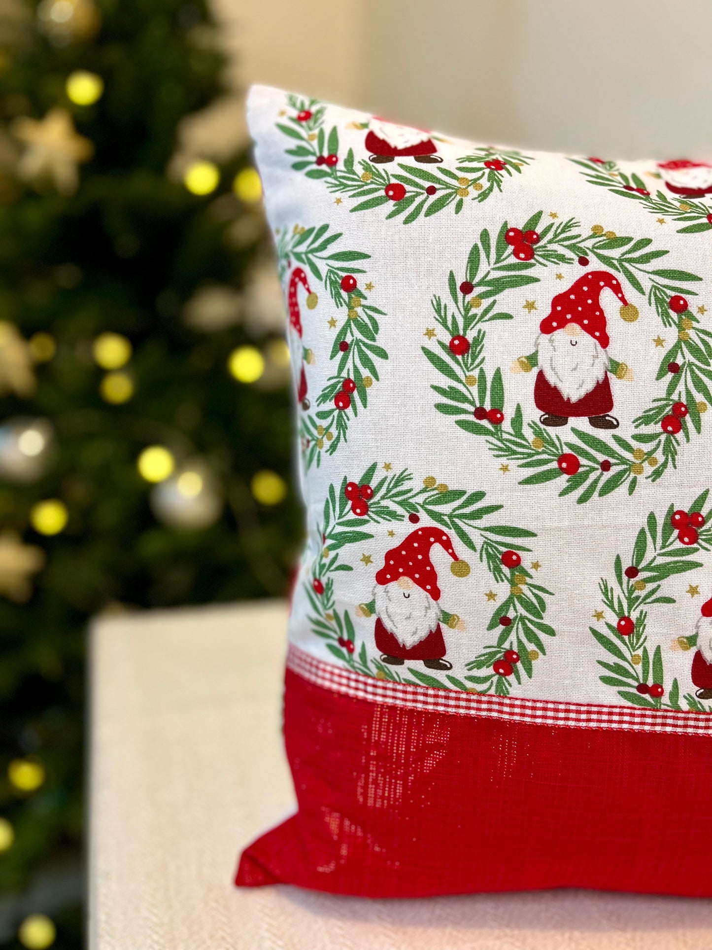 Christmas Cushion Cover - Gnomes & Holly