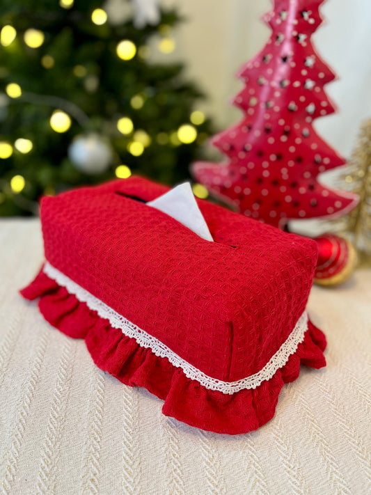 Christmas Tissue Box Cover -  Red Ruffles