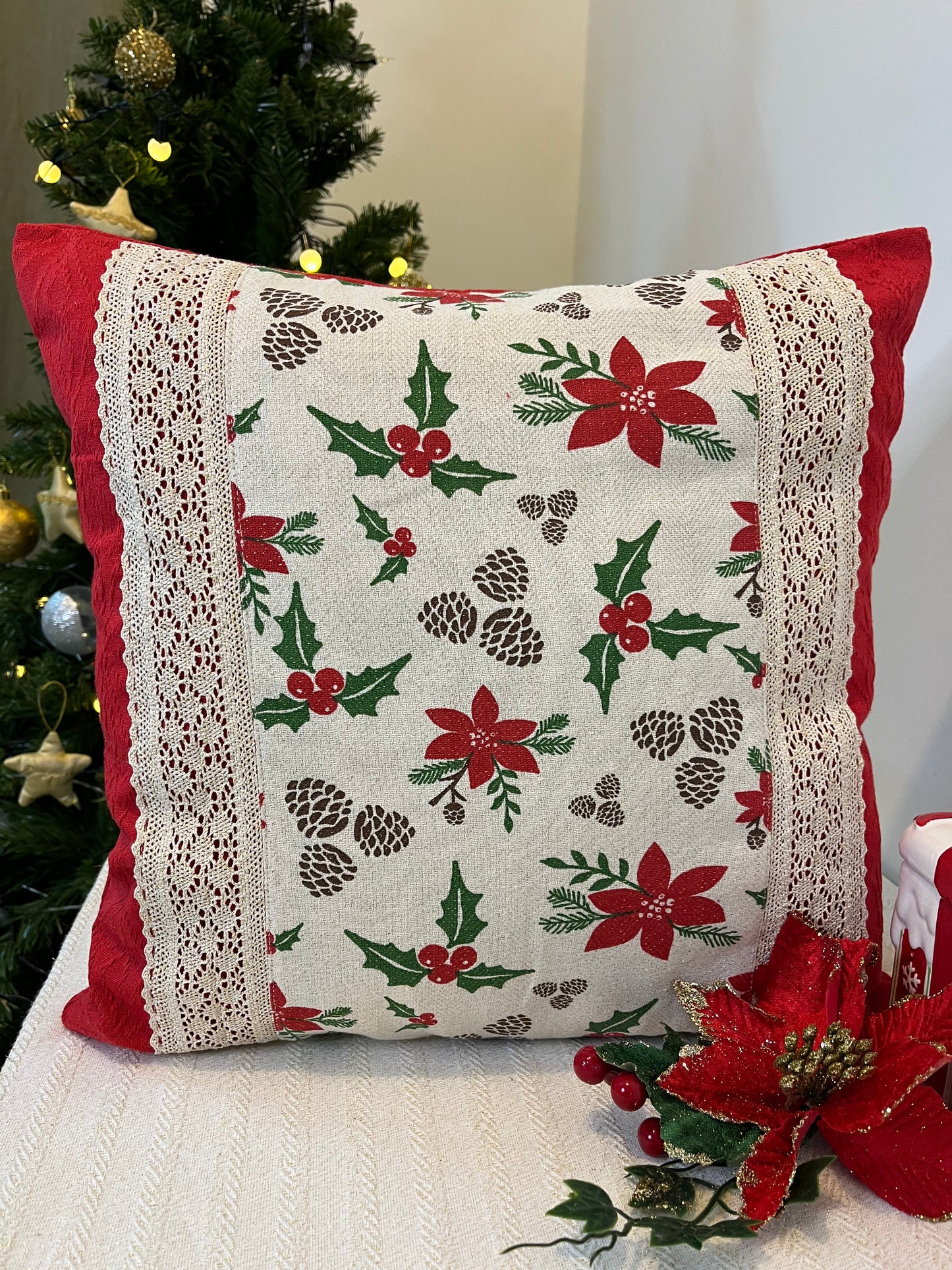 Cushion Cover- Red Poinsettia Stori