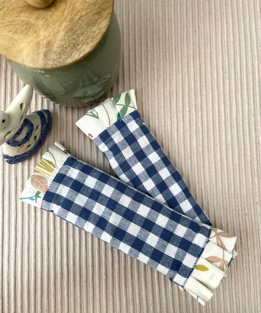 Fridge Handle Cover -  Blue gingham Garden