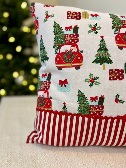 Christmas Cushion Cover - Truck & Candy Stripes