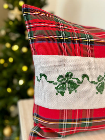 Christmas Cushion Cover -  Green Bells on Tartan