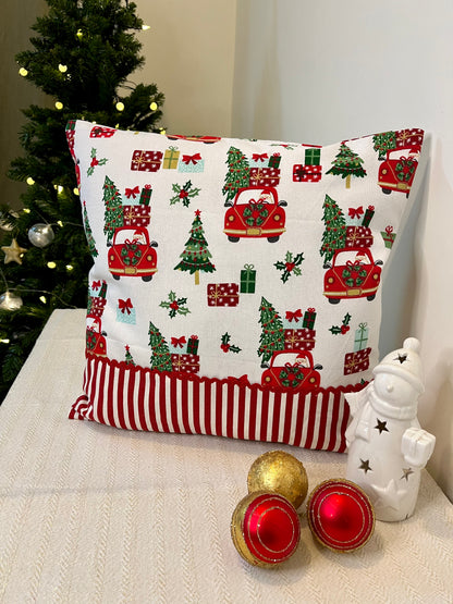 Christmas Cushion Cover - Truck & Candy Stripes