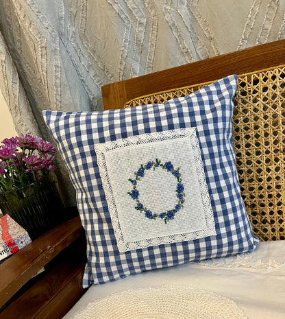 Cushion Cover- Blue floral wreath