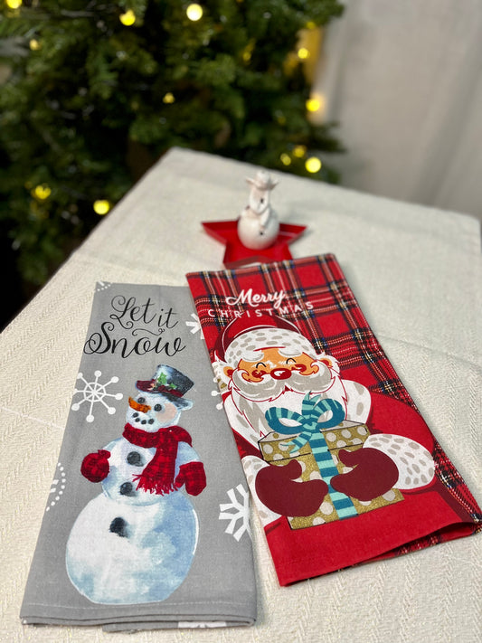 Christmas Kitchen Towels - Santa & Snowman