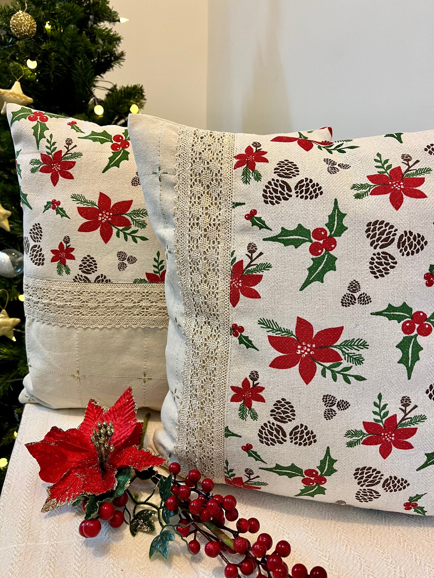 Cushion Cover- Poinsettia Half Stori